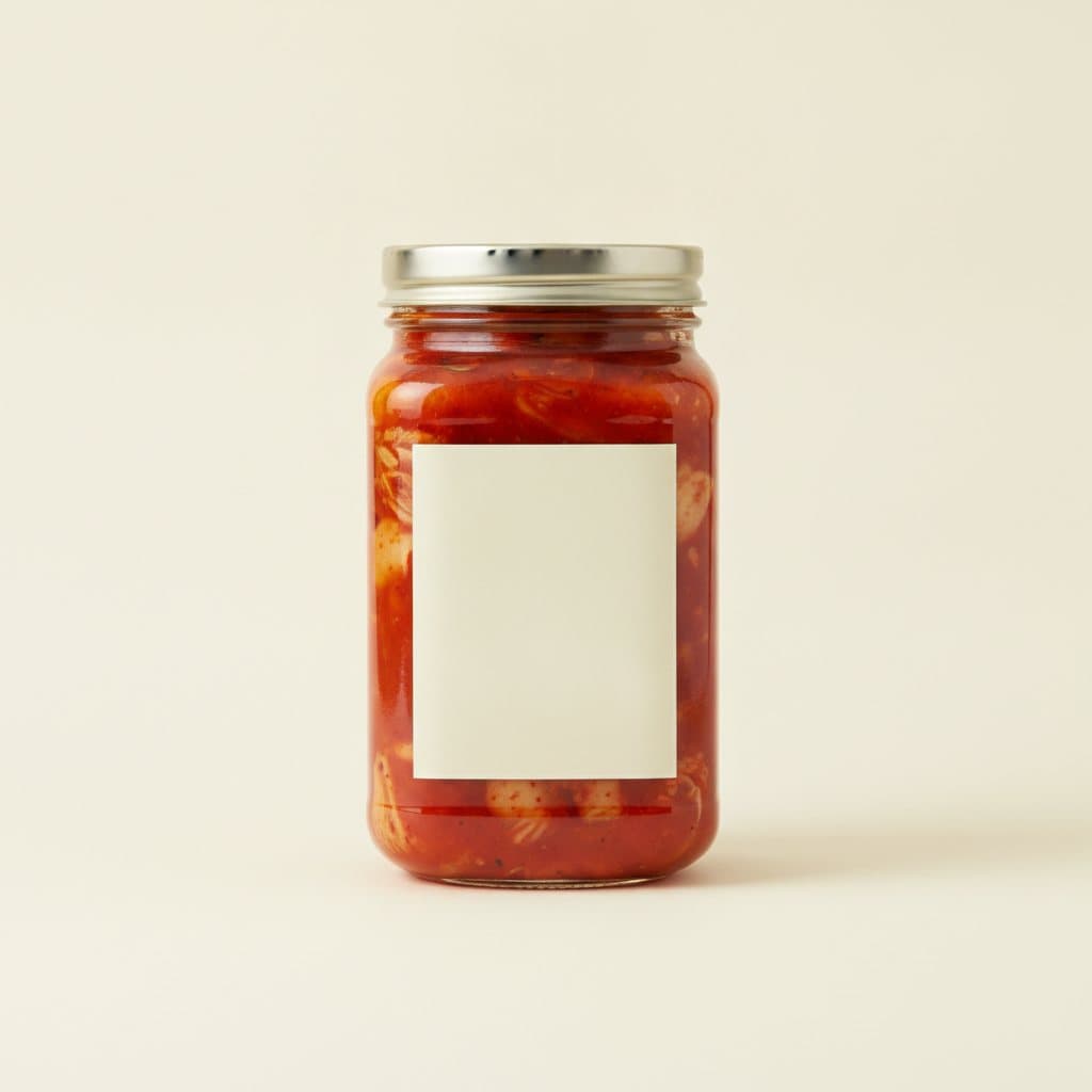 Glasburk med kimchi mot ljus bakgrund